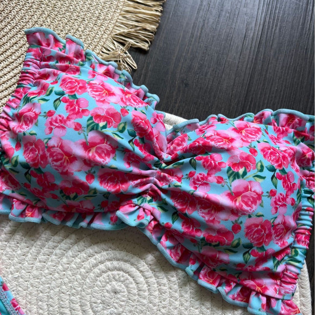 Printed Flying Bikini Suit Low Waist Lace-up