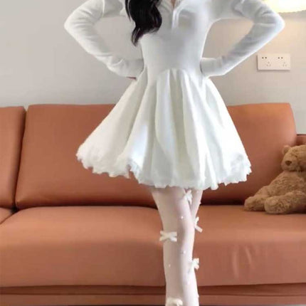 Pure Desire Puffy Sexy Lace Dress Women's New Elegant Slim Cinched Pleated A- Line Skirt