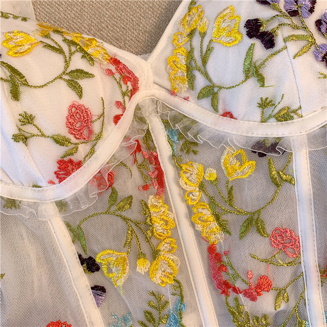 Embroidered Lace Sling Beautiful Back With Chest Pad Fishbone Short Vest