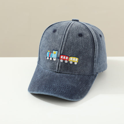 Children Toddler Peaked Cap Small Train Washed Layer Peaked Baseball Hat Trendy