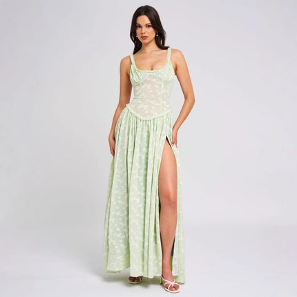 New Sexy Floral Fashion Sling Dress Slim Fit High Slit Long Dress