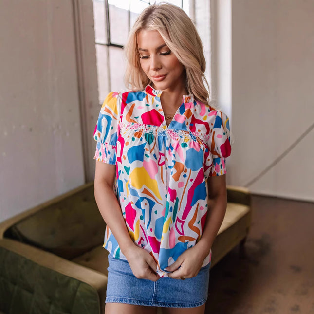 Women's Simple V-neck PO'MY Western Style Shirt