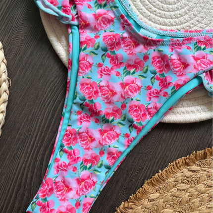 Printed Flying Bikini Suit Low Waist Lace-up