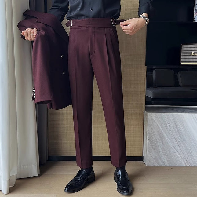 High-rise Thick Dark Striped High Waist Casual Pants