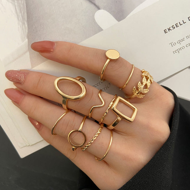 Geometric Leaf Ring Suit 11-piece Set