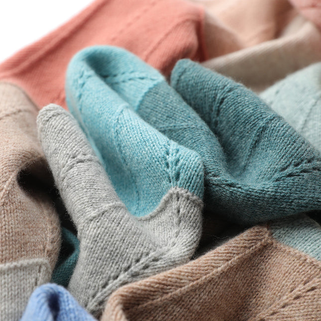 Contrast Color Woolen Sweater Women V-neck Pullover Patchwork Color Thermal Knitting Sweater Women