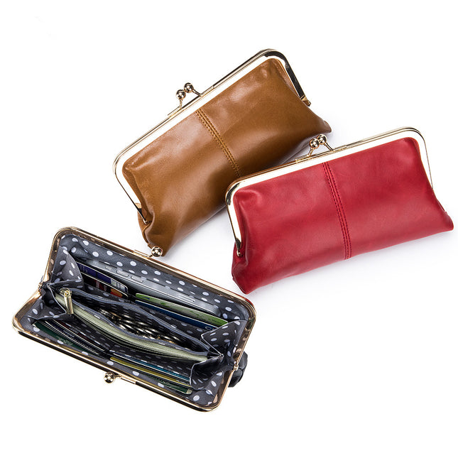 European And American Retro Clip Bag Long Clutch Wallet