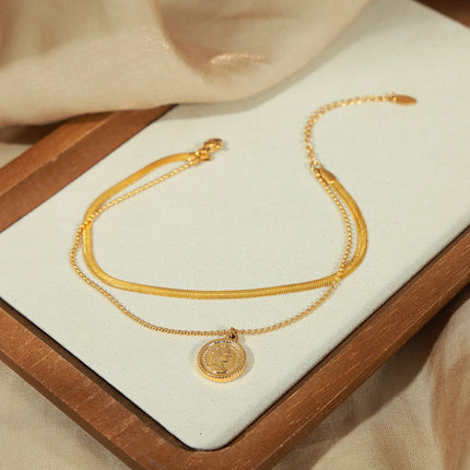 Retro Titanium Steel Gold-plated Portrait Round Anklet