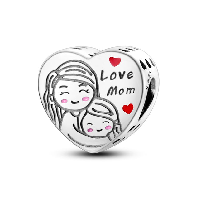 Silver-plated Copper Love Beads For A Happy Family DIY Loose Heart-shaped Beads For Jewelry Making