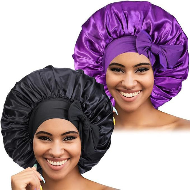 Satin Round Cap Bow Elastic Wide-brimmed Ribbon Nightcap