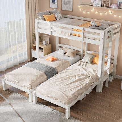 Stapelbed Drie Slapers Met Sywaartse Leer Vir Kinders En Tieners 3FT, Wit 90x190cm,90x200cm Matras Nie Ingesluit Nie