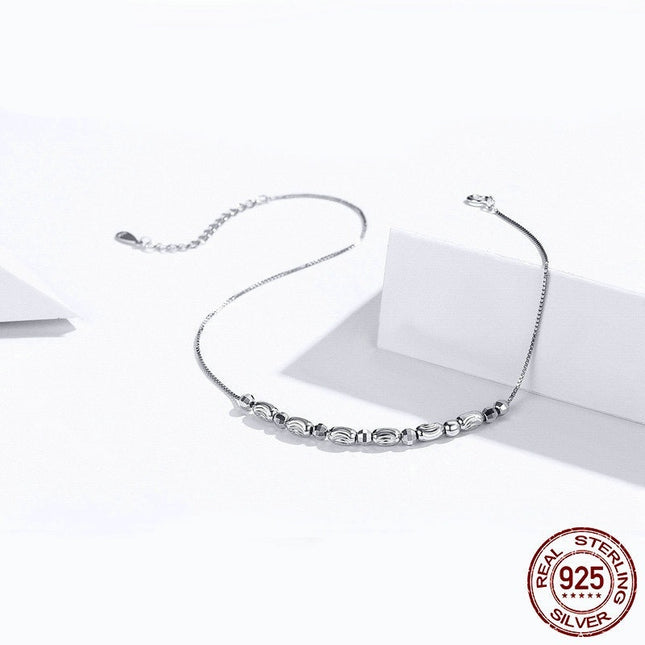 Round Beads 925 Sterling Silver Fashion White Gold Plated Anklet