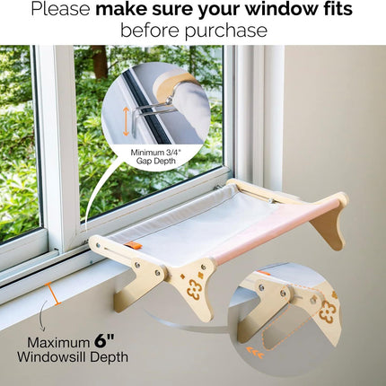 Cat Window Perch & Hammock - Adjustable 2-in-1 Sunbathing Seat For Indoor Cats, Sturdy Design Holds 40 Lbs With Washable Cover Pink, Space-Saving