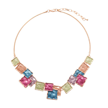 European And American Style Geometric Square Earring And Necklace Set For Women