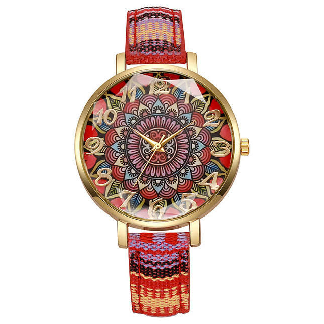 Round Floral Design, Multicolored, Versatile Casual Quartz Watch