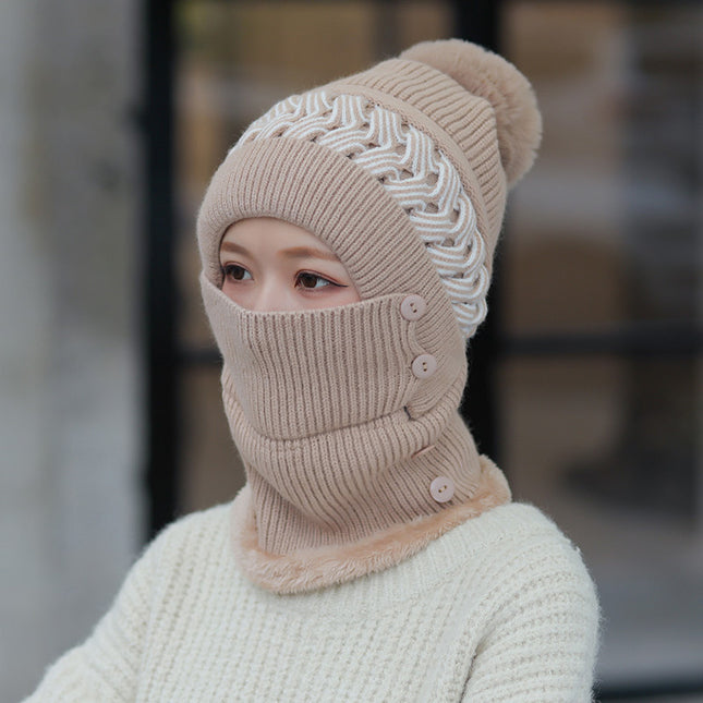 Women's Openwork Knitted Fleece One Piece Hat