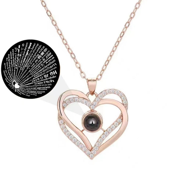 Creative Double Layered Love Set Diamond Projection Necklace