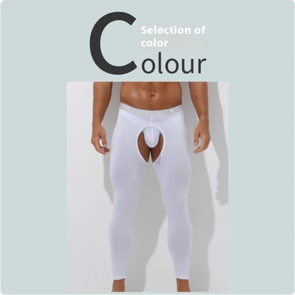 Men's Open Crotch Thermal Pants Thin Leggings Modal Autumn Winter Tight Inside Wear Free