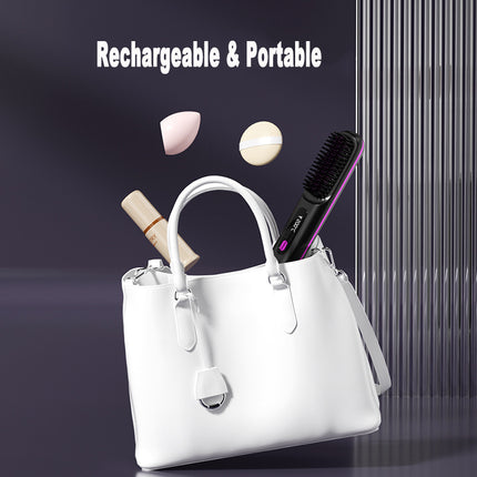 2-in-1 Reguit Haarkam Draadlose Haarglatmaker Borsel Haar Vinnige Verhitting Draagbare Warm Kruller USB-laai