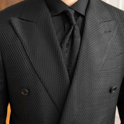 Texture Black Plaid Suit Commute Leisure