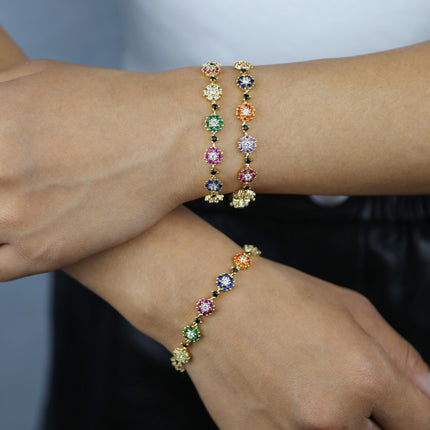 Women's Flower Zircon Bracelet Color Zircon Inlaid Personality Simple Hand Jewelry Ornament
