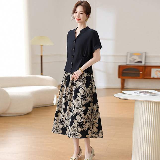 Short Sleeve Shirt Skirt Two-piece Set