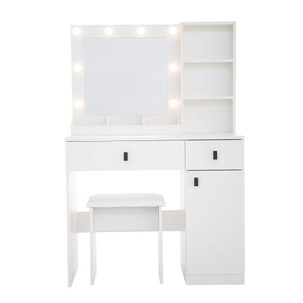 Kaptafel Met Ligte, Kaptafelstel Met Spieël, Grimeerkaptafel Met Groot Laaie Drievlak-Opbergkas, Kaptafels Met 3 Ligte Helderheidsverstelbaar Vir Slaapkamer, Wit