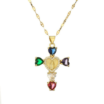 Fashionable Personalized Cross Pendant With Colorful Zircon