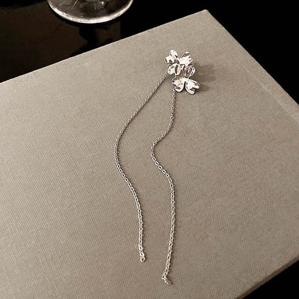 Korea Sweet Cool Flower Earbone Clip Personalized Chain Tassels Long Earrings Ins Fashion Earclip