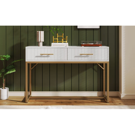 Slaapkamerkaptafel met 2 Laaie 75 Cm Hoog, Laaikas Slaapkamer Hoëkas Wit Sykaste Laaikas Vir Slaapkamer, Wit H76.5 B100 D45 Cm