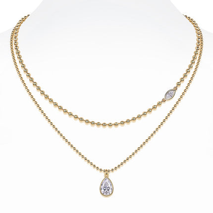 Peergevormde Inlegsel Van Topgehalte Moissaniet, Luuks En Modieus, Minimalistiese Tendens Juweliersware, Silwer Hanger Halssnoer, Kraagketting, S925 Silwer Geëlektroplateer Met Goud
