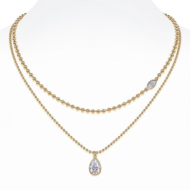 Peergevormde Inlegsel Van Topgehalte Moissaniet, Luuks En Modieus, Minimalistiese Tendens Juweliersware, Silwer Hanger Halssnoer, Kraagketting, S925 Silwer Geëlektroplateer Met Goud