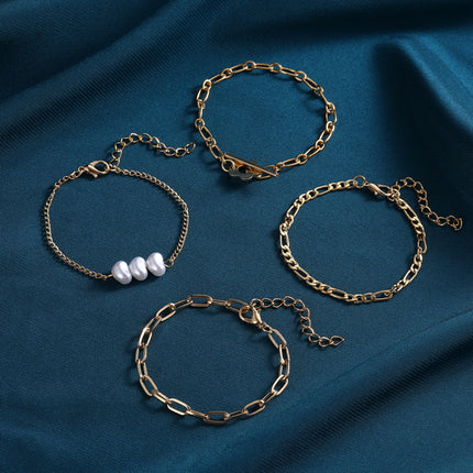 4-Stuk Minimalistiese Geometriese Armbandstel Vir Vroue Met Blomontwerp