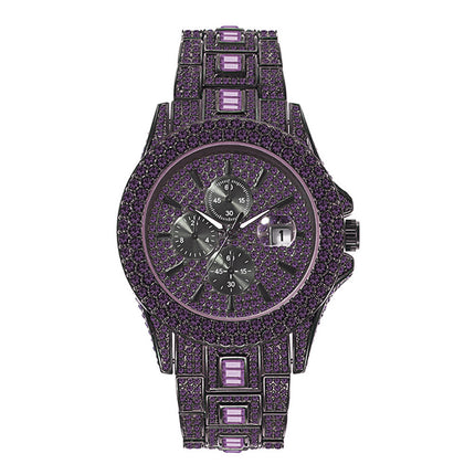 Hip Hop Full Diamond Colorful Crystals Men's Luminous Quartz Watch