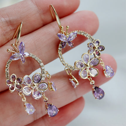 Micro-set Zirconium Diamond Temperament Sparkly Silver Needle Earrings