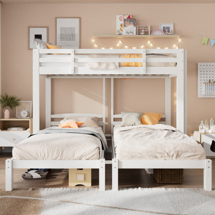 Stapelbed Drie Slapers Met Sywaartse Leer Vir Kinders En Tieners 3FT, Wit 90x190cm,90x200cm Matras Nie Ingesluit Nie