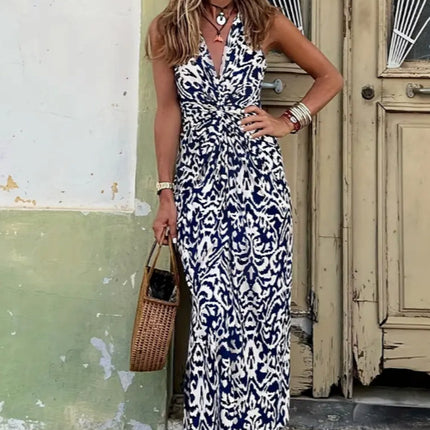 Ladies' V-neck Bohemian Floral Print Jumpsuit