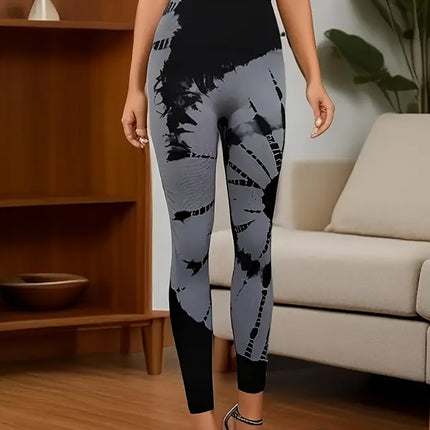 Tie-dye High Waist Tummy Control Butt Lifting Moisture Wicking Quick Drying Seamless Tie Dye Yoga Pants, Running Sports Tight Pants, Women's Activewear