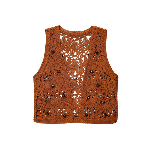 V-neck Beaded Knitted Vest