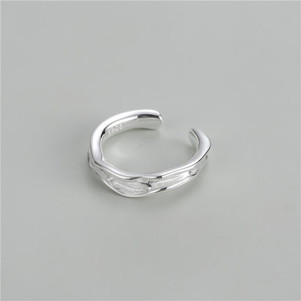 925 Sterling Silver Korean Style Irregular Stream Texture Ring, Textured Streamlined Design, INS Minimalist Fashion Statement Ring For Bloggers