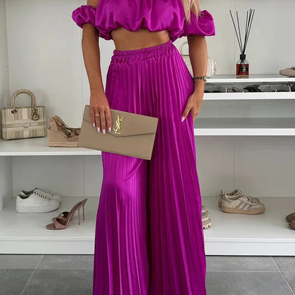 Women's Fashion Satin Tube Top Wide Leg Pants Suit