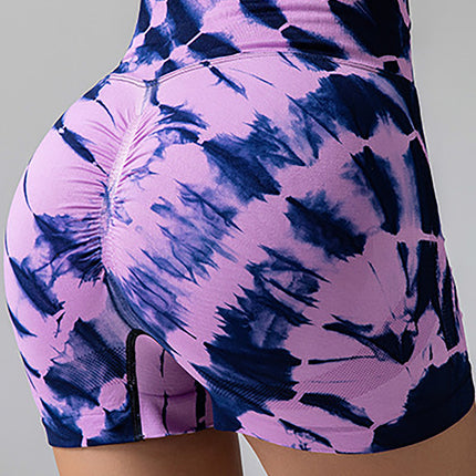Tie Dye V-Back Yoga Biker Shorts, Elevate Your Workout Style Seamless High Waisted Contour Gym Yoga Biker Shorts