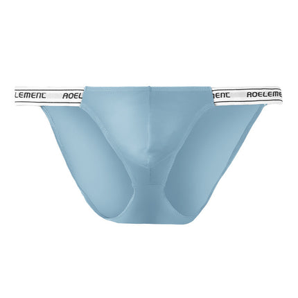 Male Solid Color Stretch Tight Low Waist Ice Silk High Cross Thong