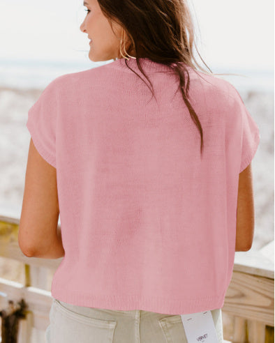 Multi Colored Crochet Flower Knitted Short Sleeved Shirt