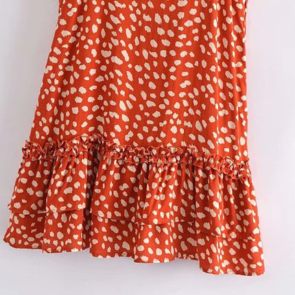 Spotted Print Ruffled Suspender Skirt