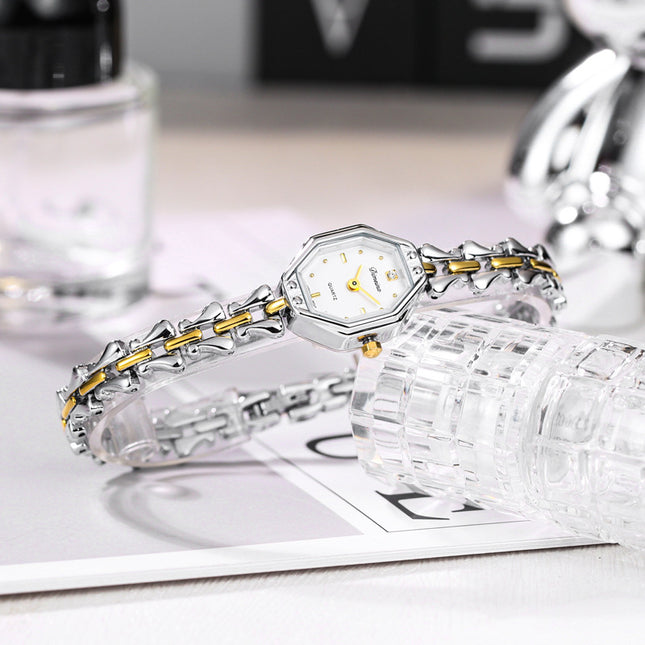 Middel-Antieke Armband Vrouehorlosie Mini Klein Pragtige Goue Retro Horlosie