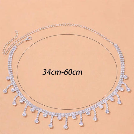 Fashionable And Elegant Women's Silver Tassel Glass Rhinestone Collarbone Chain