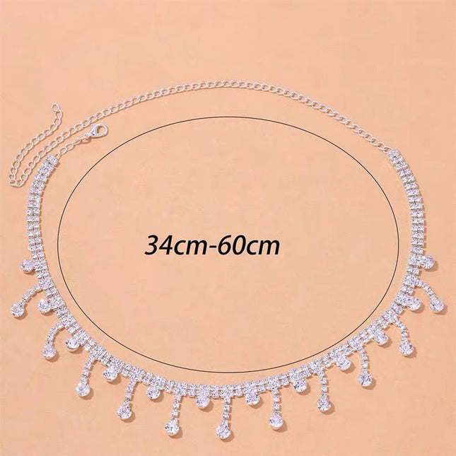 Fashionable And Elegant Women's Silver Tassel Glass Rhinestone Collarbone Chain