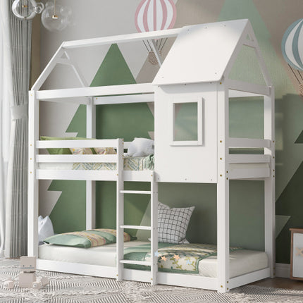 Stapelbed, Kindkajuitbed, Enkelbed vir Kinders, Dubbelbed, Soliede Dennebos, 3VT - Wit