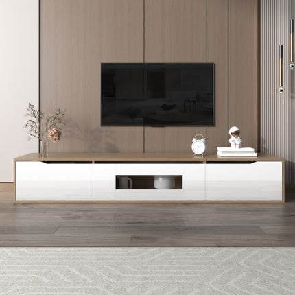 TV Cabinet, High Gloss TV Cabinet, Color Matching High-glosswhite And Wood Color, With Color Changing LED Light.